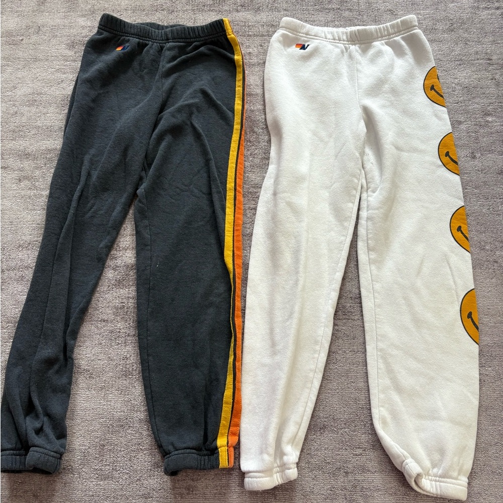Aviator Nation Gray and White Sweatpants Cozy Athletic Style